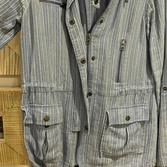 Blue linen striped jacket s - Picture 3 of 5